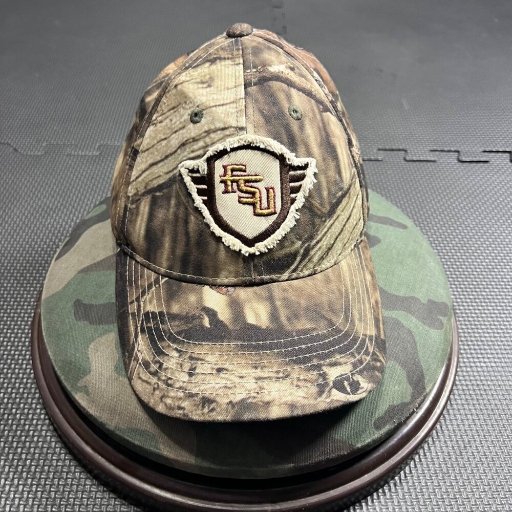 FSU Logo Camo Baseball Cap Embroidered Adjustable Strapback Hat Hunting Style